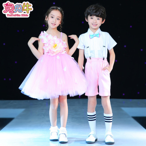 六一兒童節演出服裝女童蓬蓬裙新款男童背帶褲合唱服幼兒園表演服