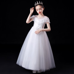 女童公主裙中大童禮服兒童婚紗花童禮服主持人鋼琴演出服蓬蓬紗裙