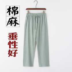 棉麻男士風長褲子春夏中式亞麻休閒褲直通居士服復古男褲
