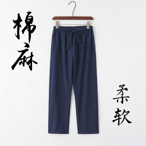 棉麻男士風長褲子春夏中式亞麻休閒褲直通居士服復古男褲