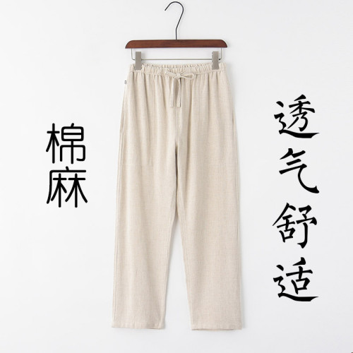 棉麻男士風長褲子春夏中式亞麻休閒褲直通居士服復古男褲