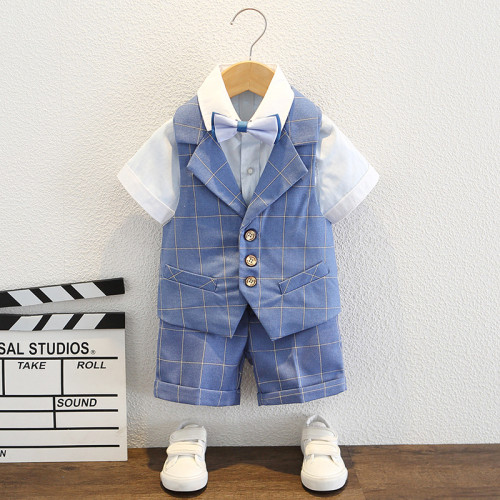 六一兒童西裝套裝花童禮服鋼琴演出服馬甲男孩小主持人男童西服夏