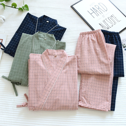 夏季新款情侶家居和服套棉質男女式春秋薄款睡衣