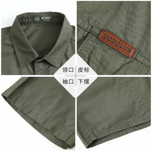 2024夏季新棉水洗工裝休閒短袖襯衫薄寬松男士半袖軍裝襯衣潮男