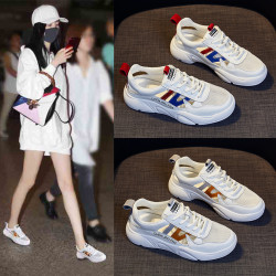 小白鞋子2025年新款春夏女鞋網面薄款平底運動休閒中跟仙女風涼鞋