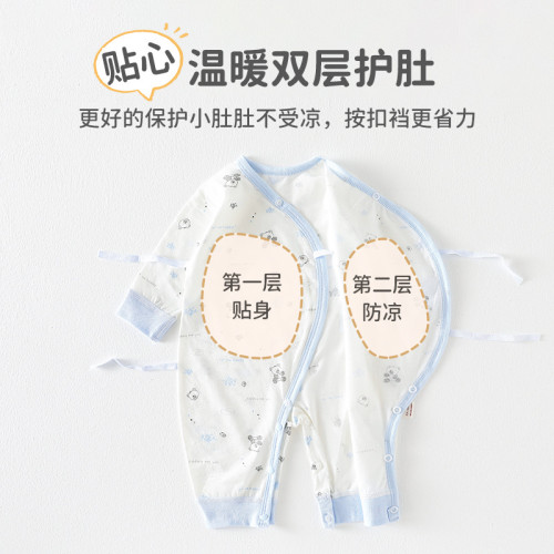 上新嬰兒衣服春秋四季a類純棉新生兒寶寶爬服對開無骨長袖連體衣