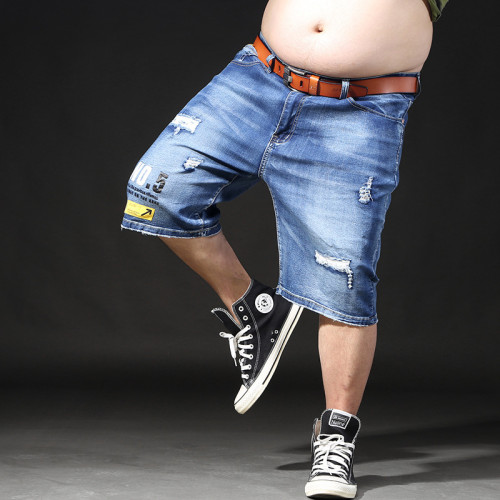 胖子男裝加肥加大碼破洞牛仔短褲男寬松休閒肥佬夏季五分褲中褲潮