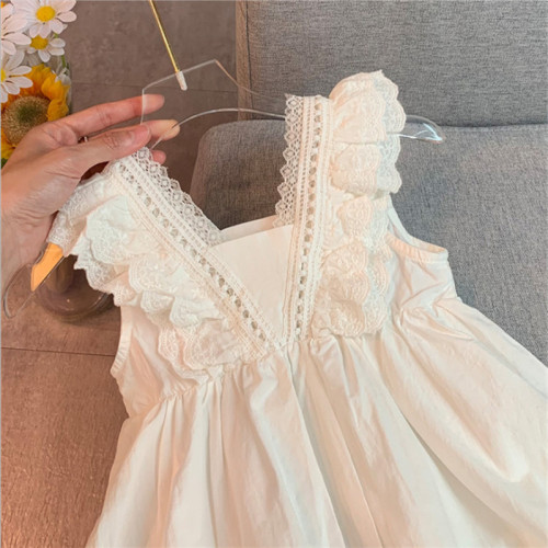 韓版洋氣女童花邊連衣裙2021夏季新款薄款背心裙女寶寶白色公主裙