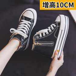 內增高帆布鞋女鞋2024春秋季新款雙側拉鍊板鞋韓版百搭厚底松糕鞋