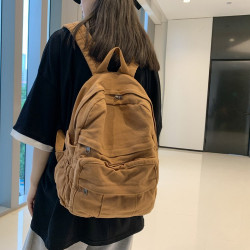 雙肩包女復古大容量簡約高中學生書包女韓版時尚潮流帆布後背包