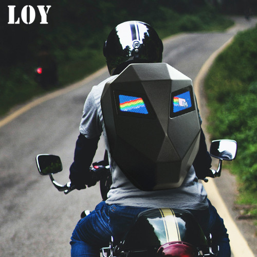 LOY鋼鐵人後背包LED機車騎行雙肩後背包發光眼睛包頭盔摩托車後背包