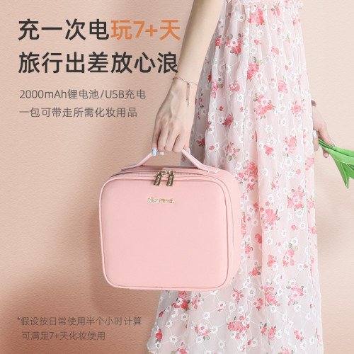 化妝品收納盒桌面帶燈化妝箱帶鏡子化妝包手提可攜式跟妝師收納包