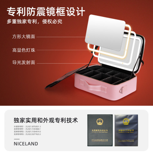 化妝品收納盒桌面帶燈化妝箱帶鏡子化妝包手提可攜式跟妝師收納包