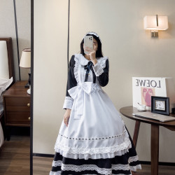 傳統女傭長裙長袖女僕裝偽娘英國管家cosplay日系製服 可愛連衣裙
