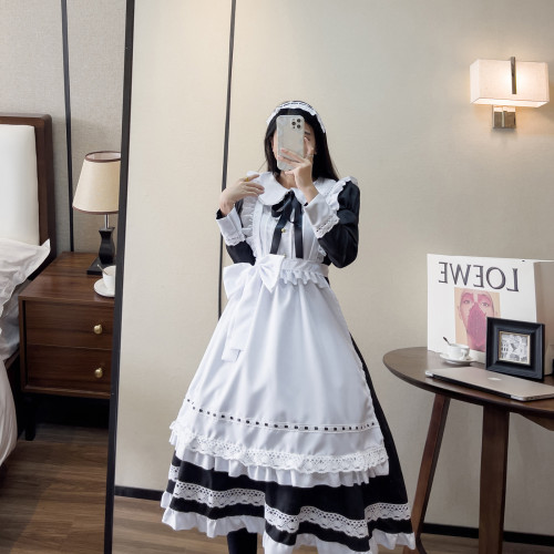 傳統女傭長裙長袖女僕裝偽娘英國管家cosplay日系製服 可愛連衣裙