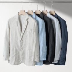 男裝英倫風亞麻西裝外套男士休閒小西服寬松便服單西050