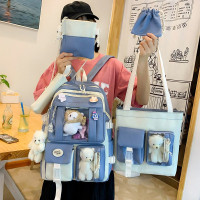 五件套書包韓版女生可愛熊仔玩偶帆布後後背包大容量甜美初中生雙肩包