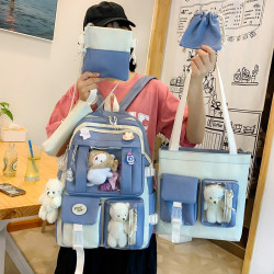 五件套書包韓版女生可愛熊仔玩偶帆布後背包大容量甜美初中生雙肩包