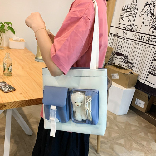 五件套書包韓版女生可愛熊仔玩偶帆布後背包大容量甜美初中生雙肩包