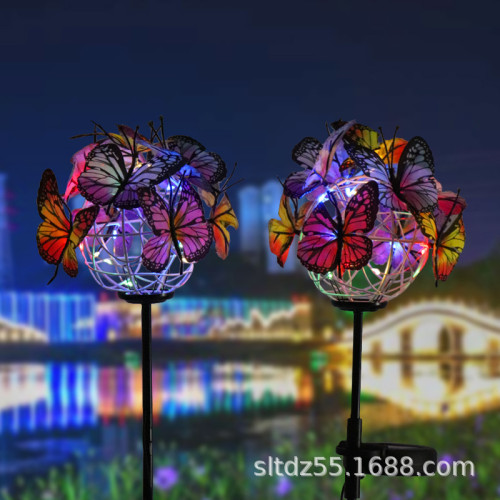 彩色蝴蝶球燈太陽能led地插燈戶外花園草坪燈防水裝飾庭院燈
