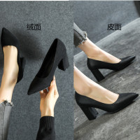 粗跟尖頭高跟鞋小碼313233女鞋淺口單鞋加肥加寬胖腳大碼41 42 43