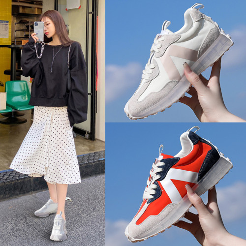 真皮老爹鞋女2021春季新款運動鞋nb327小蠻腰女鞋ins潮百搭休閒鞋