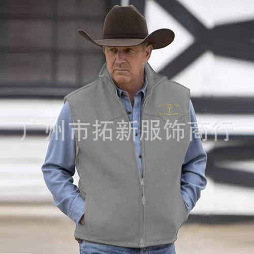 獨立站爆款美式西部四季牛仔風合體刺綉休閒馬甲外套男
