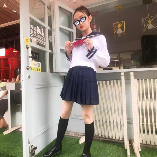 白二本JK製服水手服女長袖學生裝百褶裙畢業班服校服軟妹服學生裝