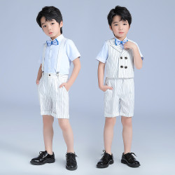 2023男童禮服夏裝新款兒童背帶褲馬甲套裝帥氣鋼琴主持合唱演出服