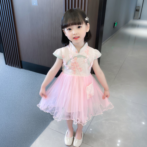 連衣裙兒童改良旗袍公主裙小女孩夏季裝蓬蓬紗超仙裙子漢服古風薄