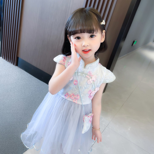 連衣裙兒童改良旗袍公主裙小女孩夏季裝蓬蓬紗超仙裙子漢服古風薄