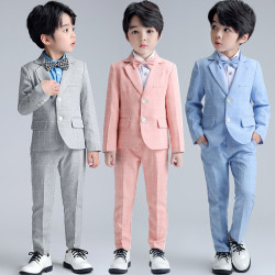 2022春裝新款男女童西裝套裝格子小西服兒童主持表演禮服