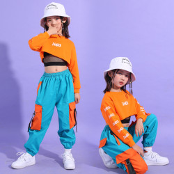 新款女童爵士舞服裝兒童嘻哈街舞服露臍走秀演出服hiphop潮表演服