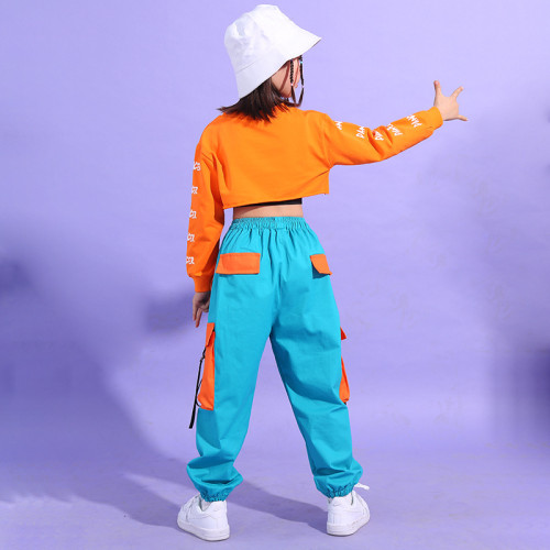 新款女童爵士舞服裝兒童嘻哈街舞服露臍走秀演出服hiphop潮表演服