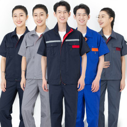 夏季短袖純棉工作服套裝男薄款長袖耐磨電銲汽修服上衣廠服勞保服