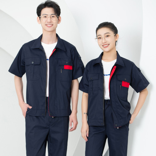 夏季短袖純棉工作服套裝男薄款長袖耐磨電銲汽修服上衣廠服勞保服