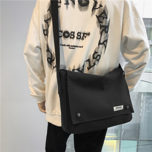 SWAGONE男挎包斜背日系電腦包女包通勤帆布包學生書差包單肩