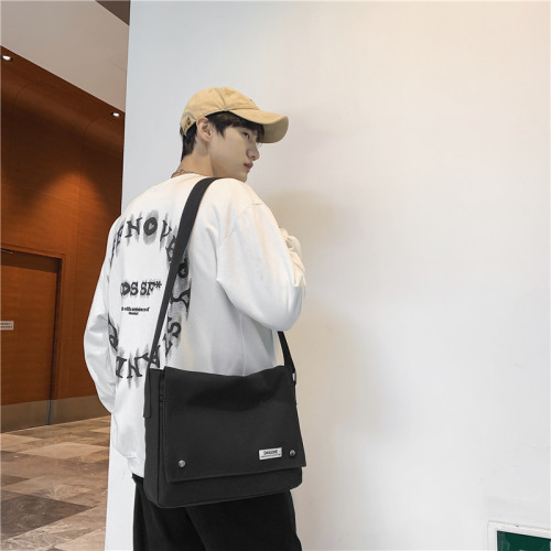 SWAGONE男挎包斜背日系電腦包女包通勤帆布包學生書差包單肩