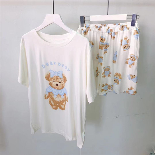 Reefur Rinka梨花家春季睡衣女莫代爾棉卡通印花短袖短褲baby套裝