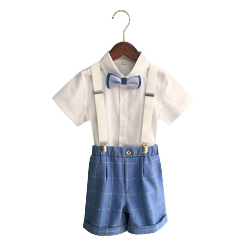 男童背帶褲套裝夏季新款中小童幼兒園西裝演出表演主持人禮服短褲
