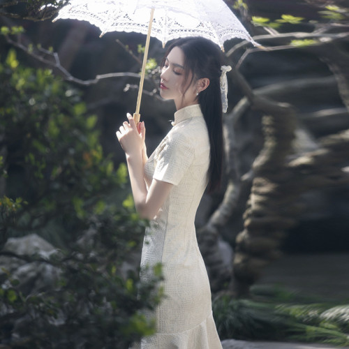 改良旗袍女2022年新款年輕款少女高級氣質小個子高級感日常魚尾裙