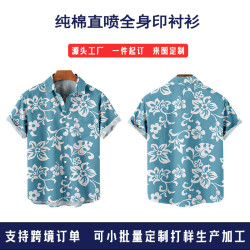 2024獨立站夏季夏威夷短袖襯衫創意3D純棉直噴全身印花襯衣男
