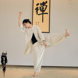 25春新款亞麻砂洗柔軟飄逸長褲中性禪系居家旅行瑜伽褲打坐哈倫褲
