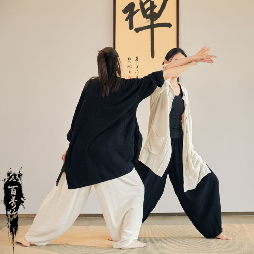 25春新款亞麻砂洗柔軟飄逸長褲中性禪系居家旅行瑜伽褲打坐哈倫褲