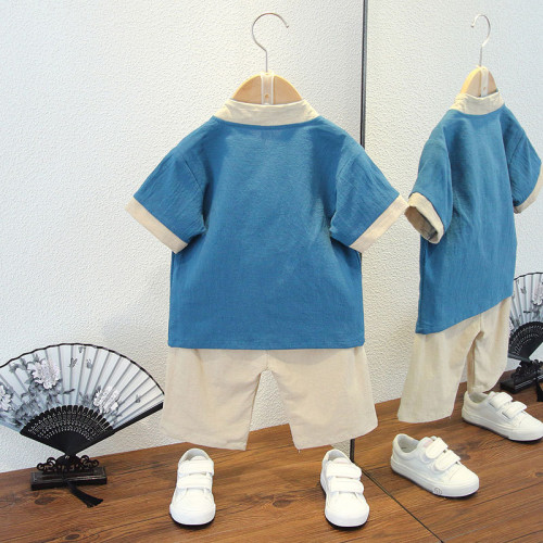 男童漢服夏季薄款風唐裝兒童古裝少爺抓周周嵗禮服男寶寶夏裝