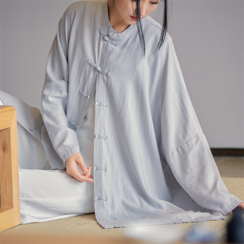25夏棉麻女裝新款亞麻砂洗柔軟飄逸禪系自製茶服女式防曬開衫襯衣