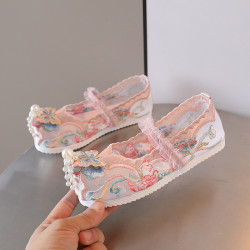 狐舞蝶新款女童漢服鞋兒童重工刺綉老北京綉花童鞋女寶寶古裝布鞋