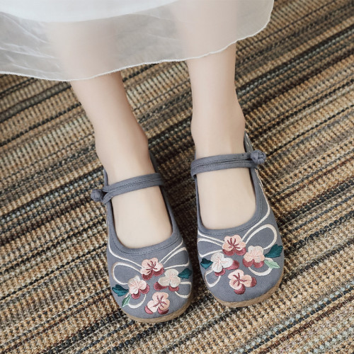 台藝經典傳統綉花鞋女漢服女民族風老北京布鞋平底鞋休閒
