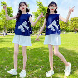 女童夏季套裝2024新款洋氣夏裝中大童時髦薄款短褲兒童夏天兩件套