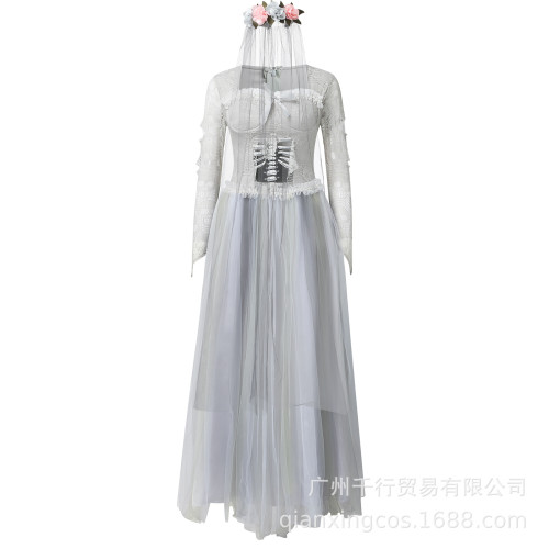 2025新款萬聖節服裝恐怖鬼新娘連衣裙幽靈僵屍演出服化裝舞會戯服